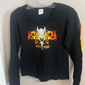Vintage biker long sleeve Friday the 13th port Dover flames skull L see measures